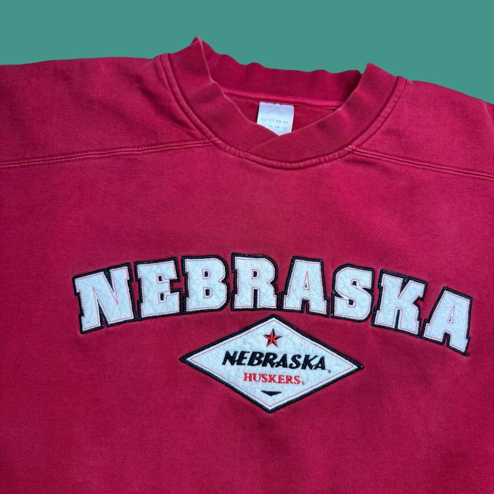 Adidas Nebraska Huskers Sweatshirt XL Red Embroidered NCAA College Vintage Y2K - Picture 10 of 16